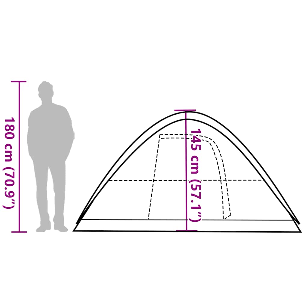 Zijaanzicht van de vidaXL koepeltent met afmetingen en hoogte-indicatie.