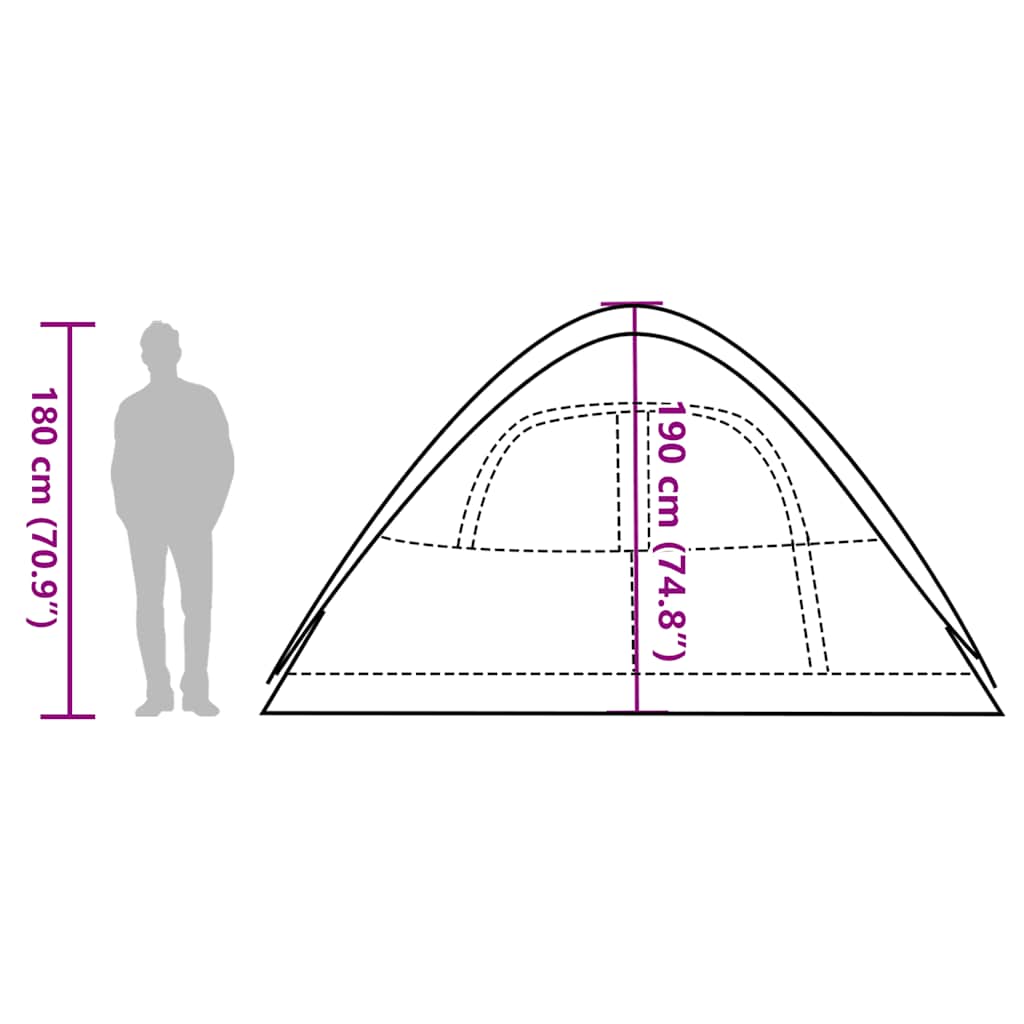 Detail van de vidaXL koepeltent met afmetingen en hoogte-informatie voor 6 personen.