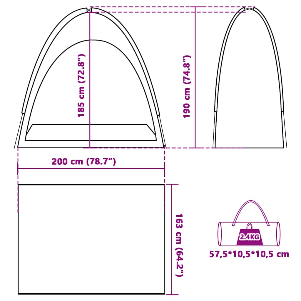 Detail van de afmetingen van de vidaXL waterdichte opbergtent in blauw.