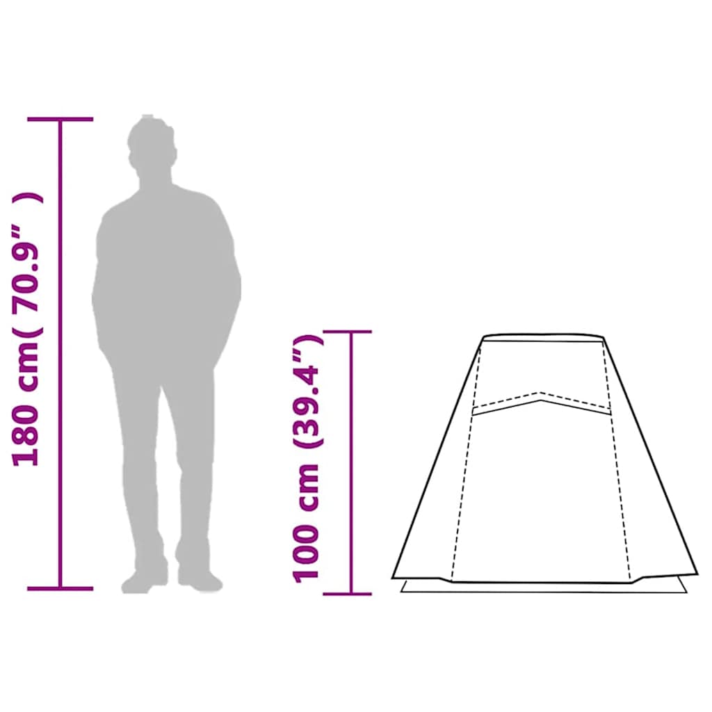 Afmetingen van de vidaXL 1-persoons tunneltent, met hoogte van 180 cm en breedte van 100 cm.