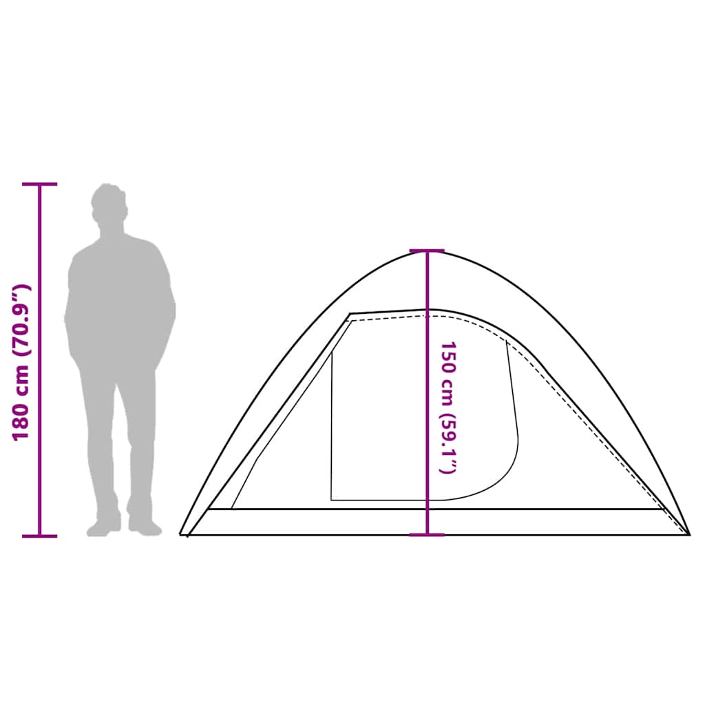 Zijaanzicht van de vidaXL 4-persoons koepeltent, met afmetingen en waterdicht ontwerp.