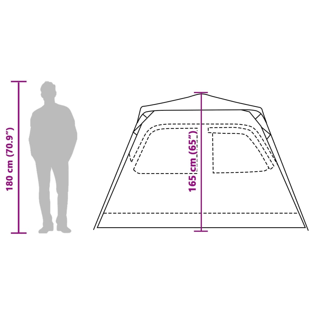 Zijaanzicht van de vidaXL koepeltent met afmetingen en hoogte-informatie.