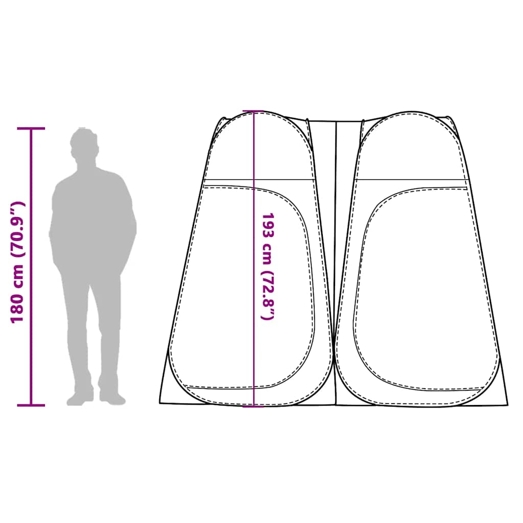 Detail van de vidaXL Privacytent met afmetingen en zijaanzicht van de tent.