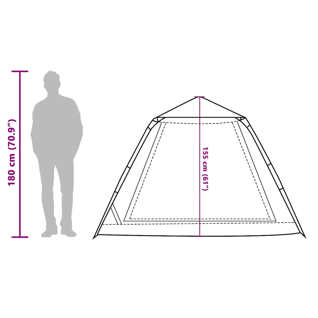 Zijaanzicht van de vidaXL koepeltent met afmetingen en hoogteindicatie voor vijf personen.