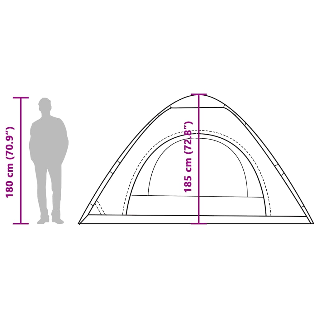 Zijaanzicht van de vidaXL 5-persoons tent met afmetingen en hoogte-indicatie.