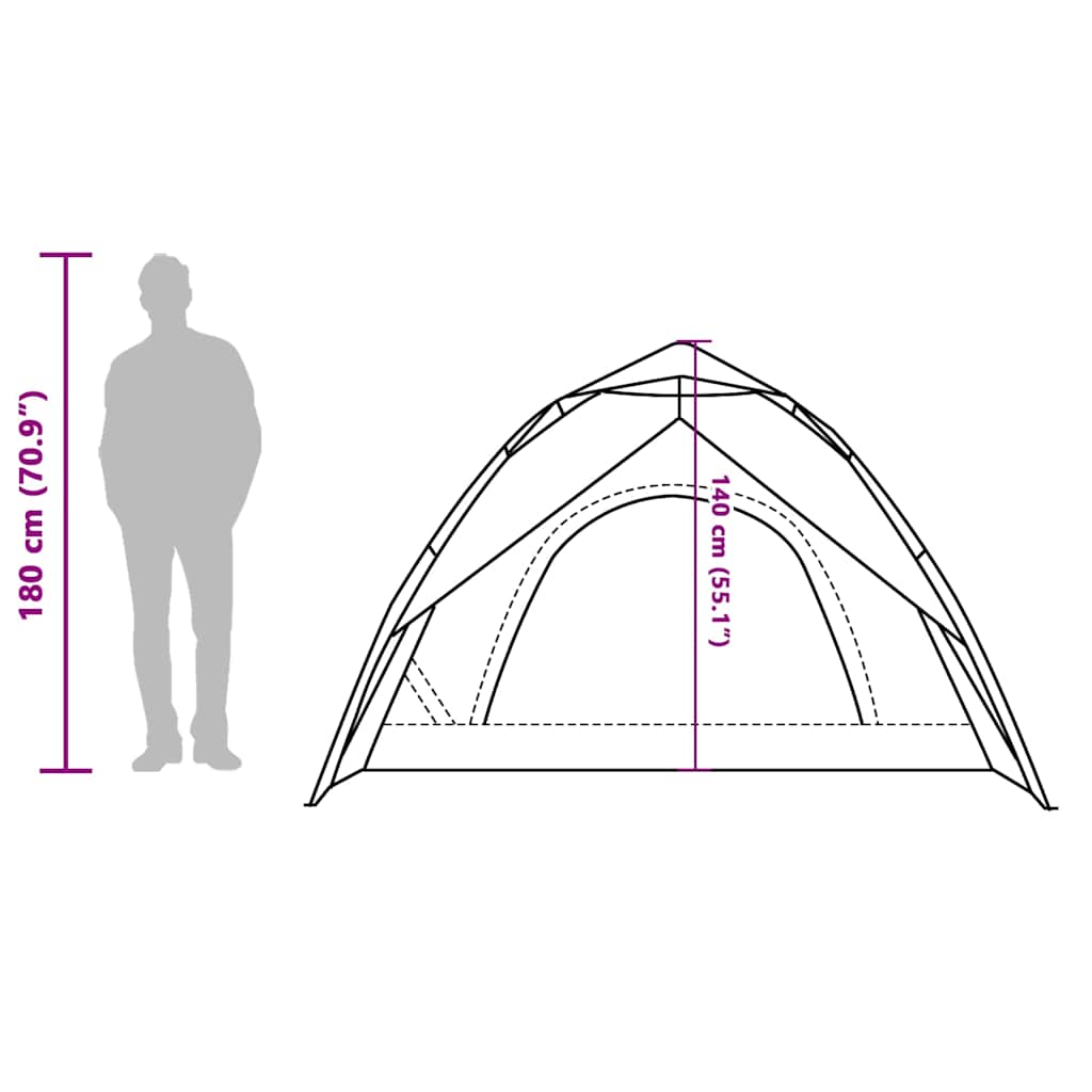 Zijaanzicht van de vidaXL koepeltent met afmetingen en ruimte voor 4 personen.