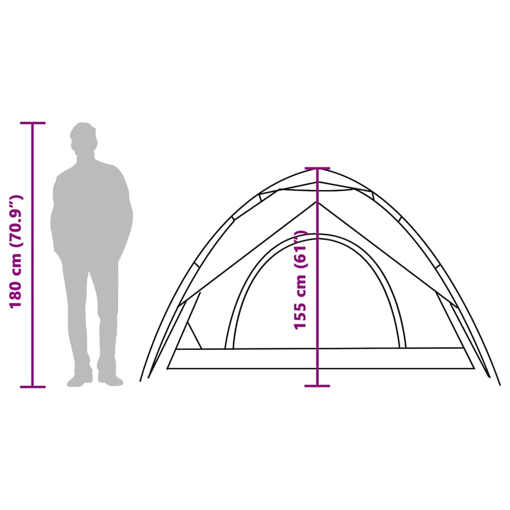 Detail van de vidaXL koepeltent met afmetingen en hoogte-informatie voor 5 personen.