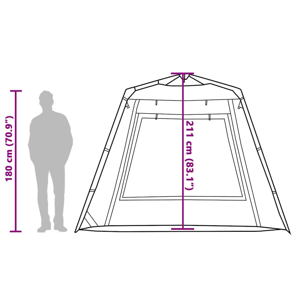 Detail van de vidaXL Vistent tent met afmetingen en hoogte, ideaal voor vissers.
