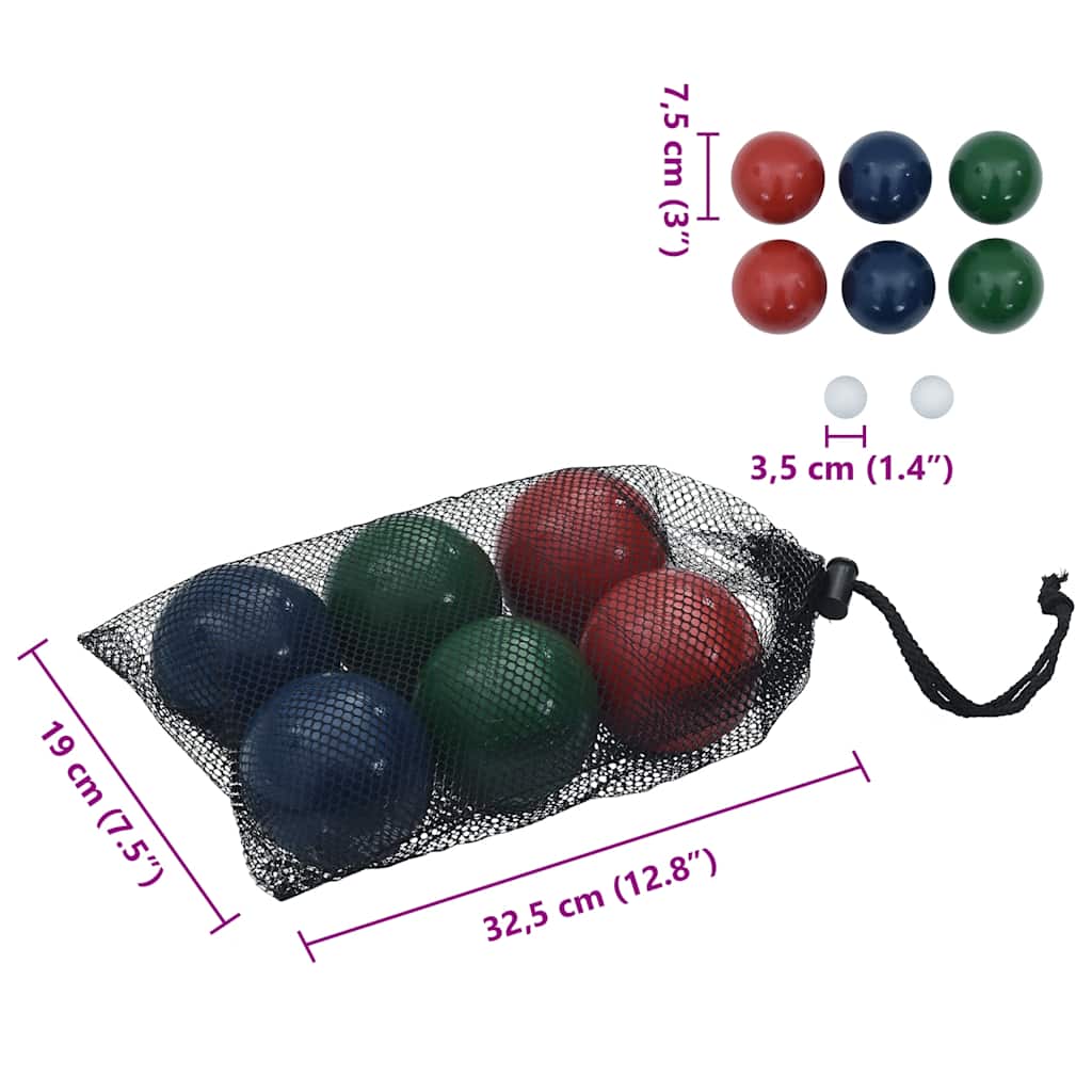Detail van de vidaXL Jeu de boules ballenset met vier gekleurde ballen in netzak.