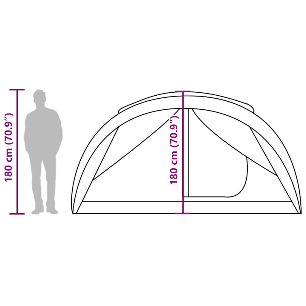 Zijaanzicht van de vidaXL tunneltent met afmetingen en toegangspunt.