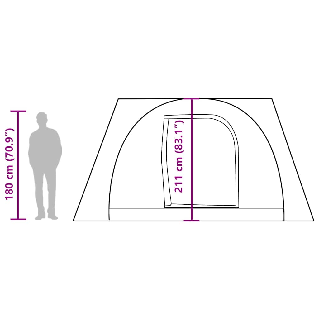 Detail van de vidaXL autotent met afmetingen en deurontwerp, geschikt voor twee personen.