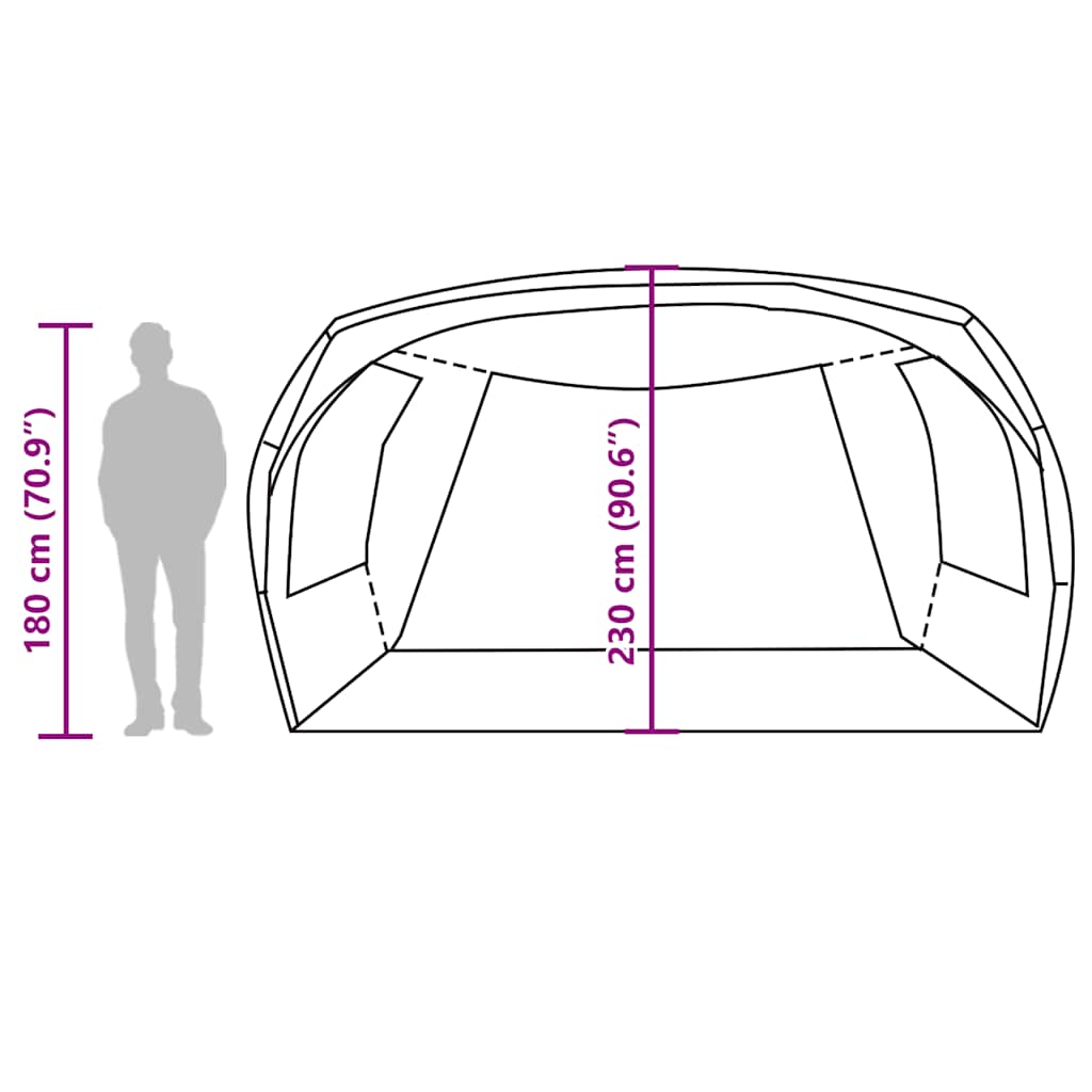 Detailweergave van de vidaXL autotent met afmetingen en zijaanzicht.