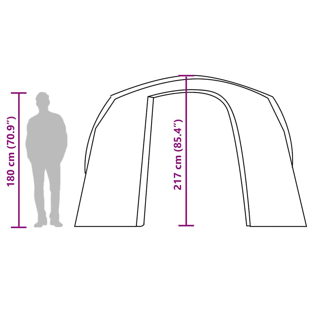Detailweergave van de vidaXL autotent met afmetingen en zijaanzicht van de tent.
