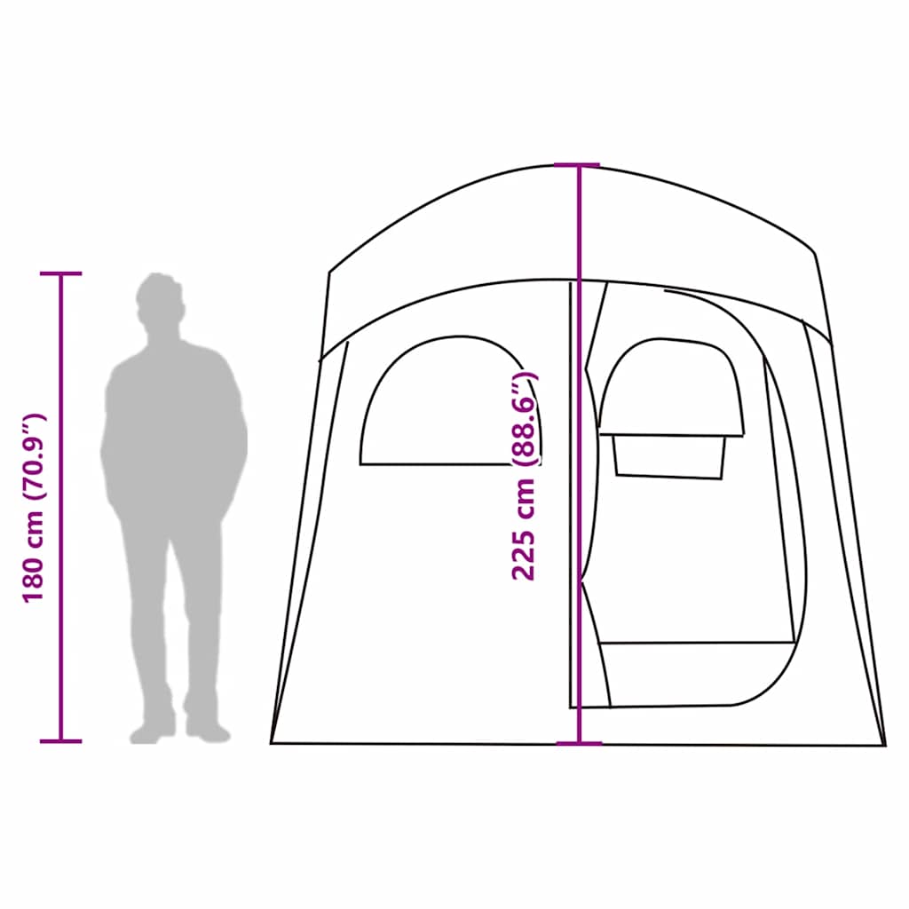 Detailweergave van de vidaXL douchetent met afmetingen en zijaanzicht.