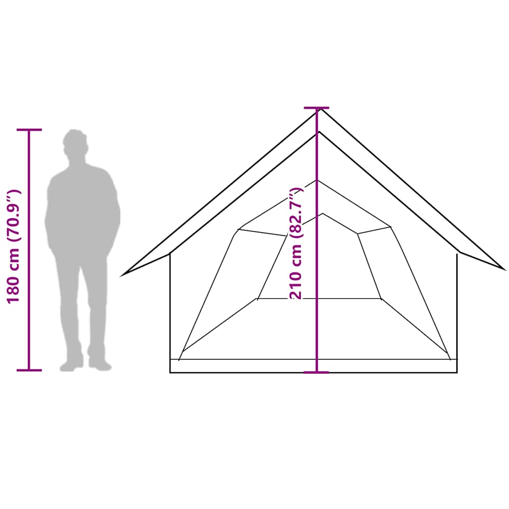 Detailweergave van de tent met afmetingen en hoogte, vidaXL 5-persoons waterdicht.