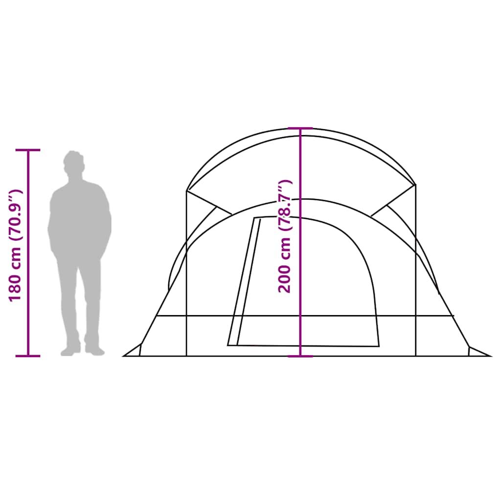 Zijaanzicht van de vidaXL Tunneltent met afmetingen en hoogteindicatie van 180 cm.