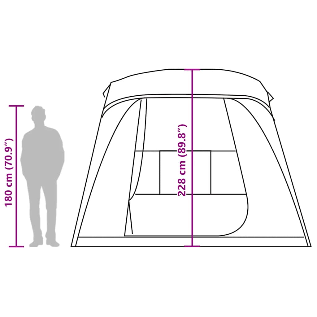 Detailtekening van de vidaXL 5-persoons kampeertent met afmetingen en indeling.