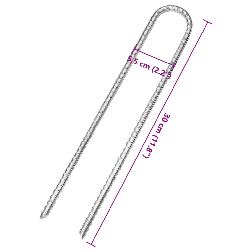 Detail van de vidaXL U-vormige tentharing, gegalvaniseerd staal met een lengte van 30 cm.