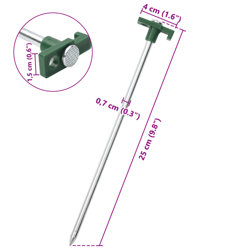 Detail van de vidaXL tentharing met haak en oog, 25 cm lang, gegalvaniseerd staal.