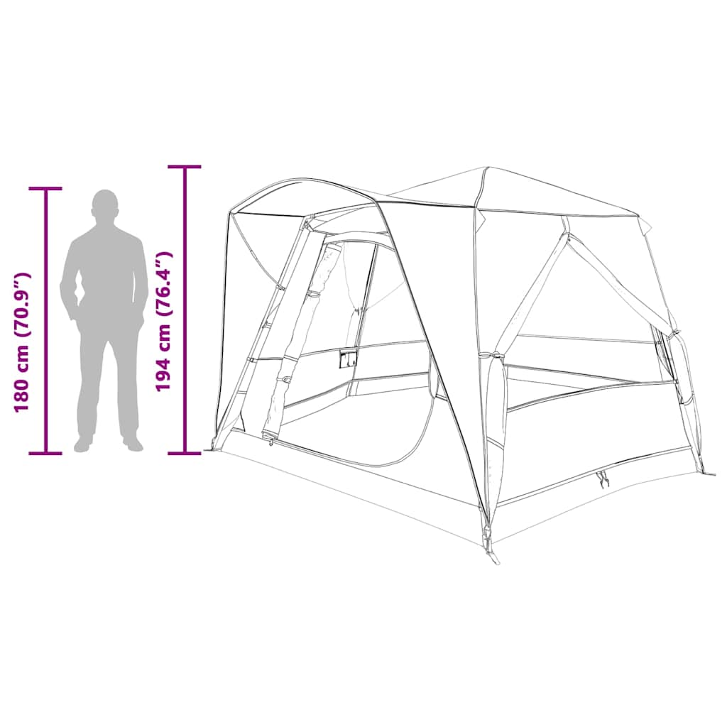 Detail van de vidaXL Cabine Tent met afmetingen en zijaanzicht van de tent.