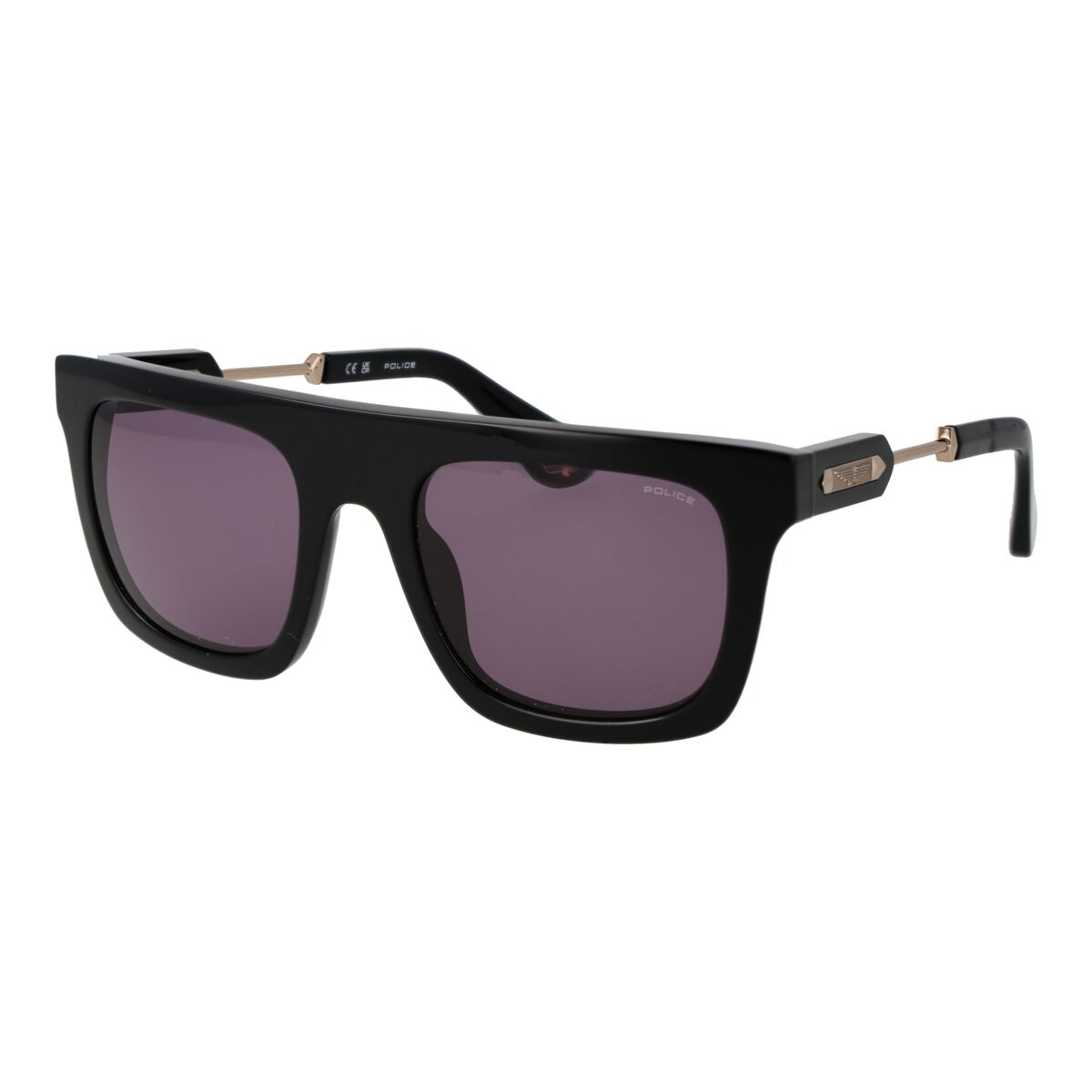 Zwarte Police zonnebril SPLF71 met grote glazen en modern design.