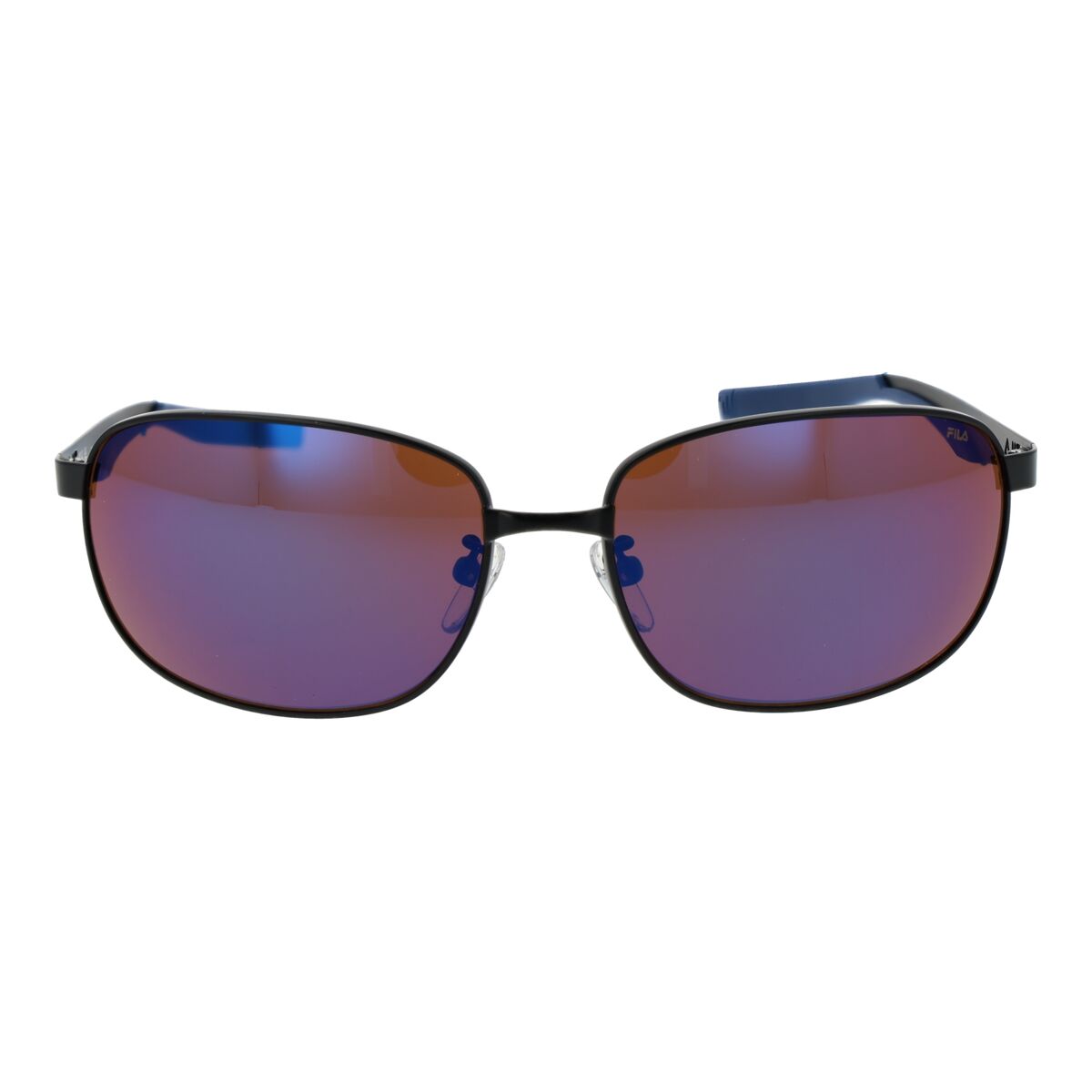 Detail van de Fila zonnebril SFI724 63531B met paarse glazen en zwart montuur.