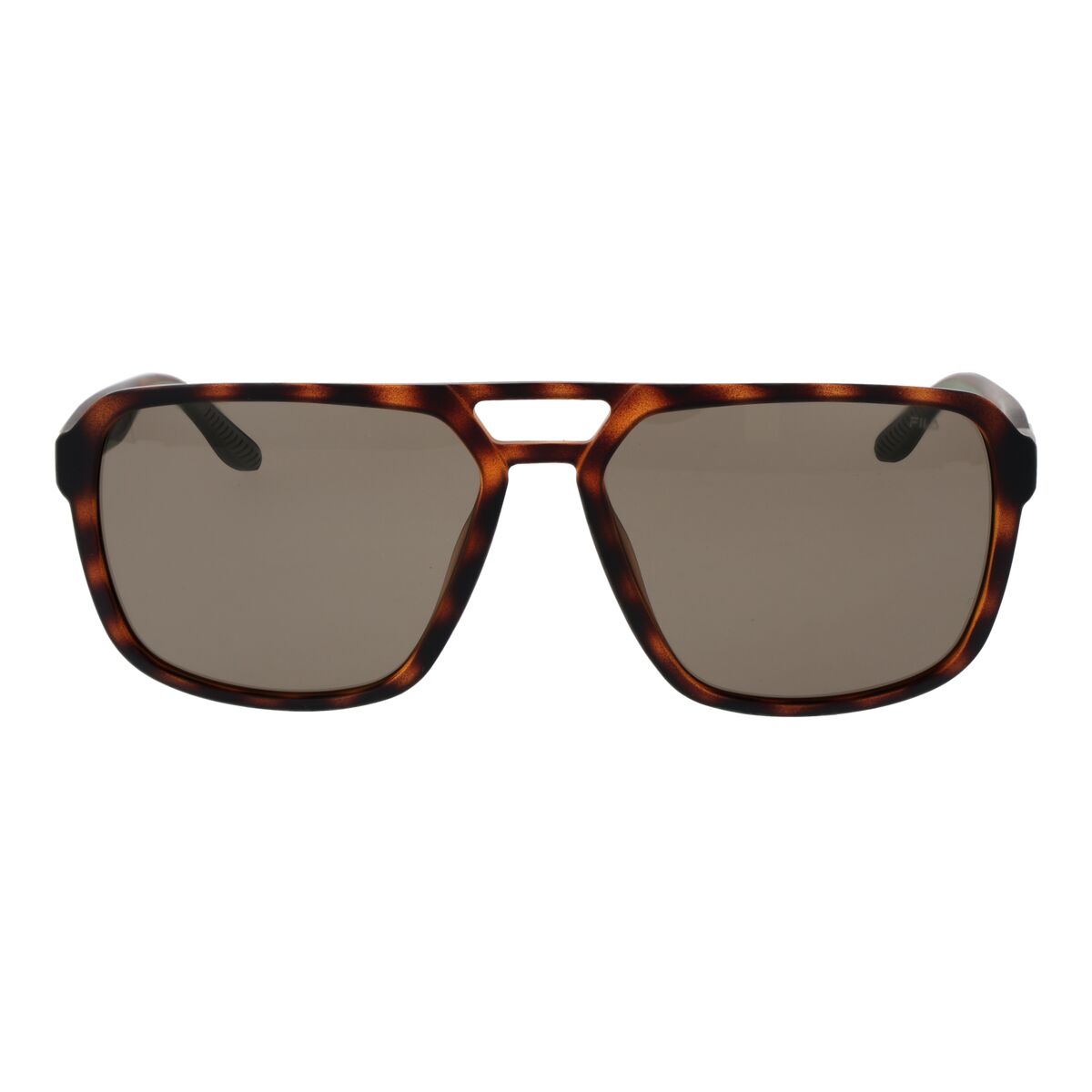 Zijaanzicht van de Fila zonnebril SFI725 in een trendy schildpadpatroon.