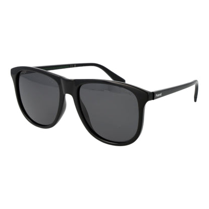 Zwarte Polaroid zonnebril voor heren met UV400 bescherming en elegant design.