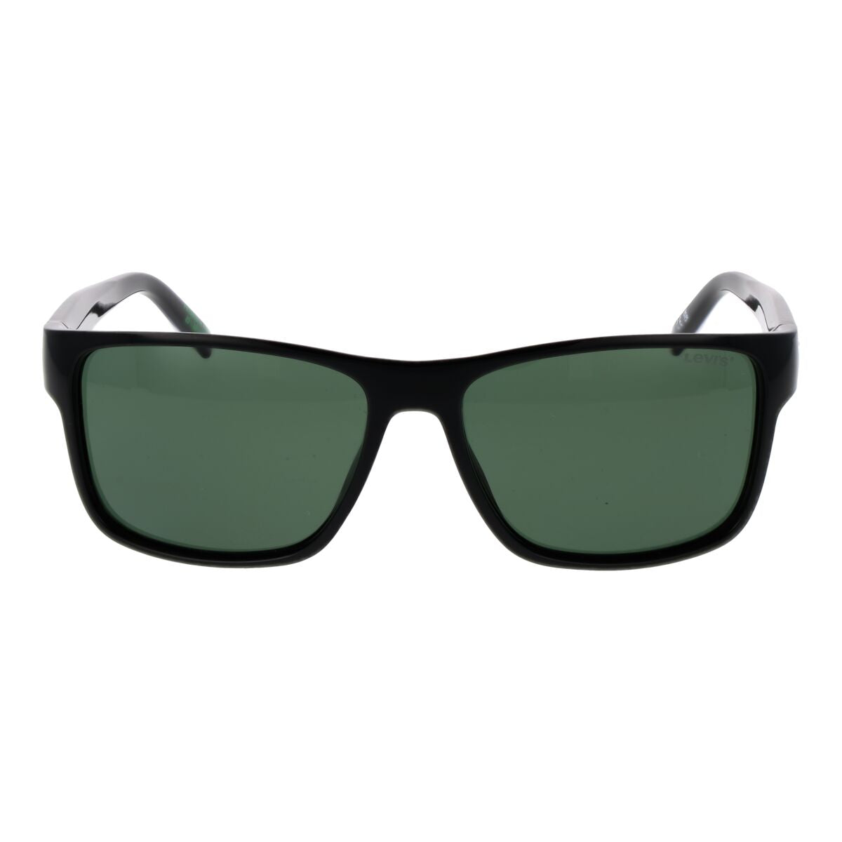 Zijaanzicht van de Levi's zonnebril Heren in trendy zwart met groene glazen.