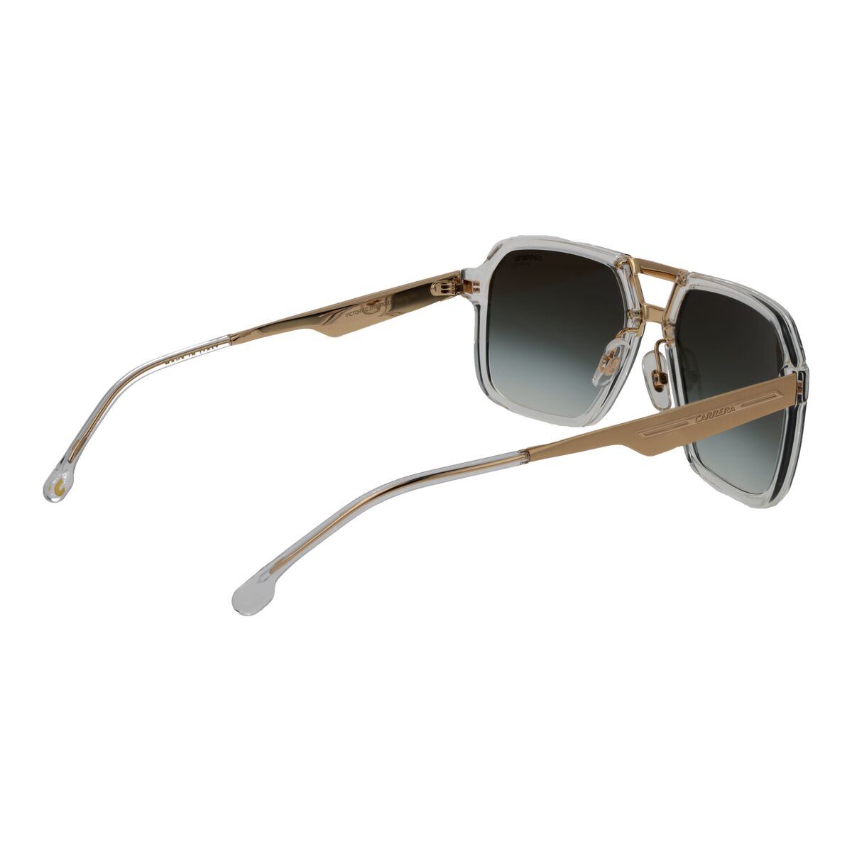 Detail van de Carrera VICTORY C zonnebril met een zilveren en gouden frame.