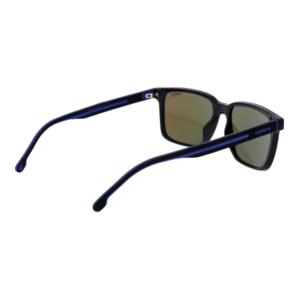 Zijaanzicht van de Carrera C SPORT 13_S zonnebril met blauwe details.