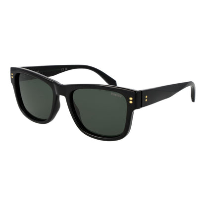 Zwarte Polaroid zonnebril voor mannen met elegante UV400 bescherming.