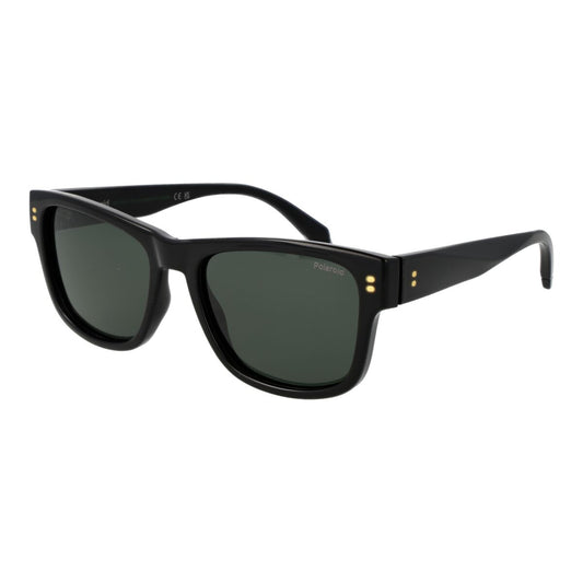 Zwarte Polaroid zonnebril voor mannen met elegante UV400 bescherming.