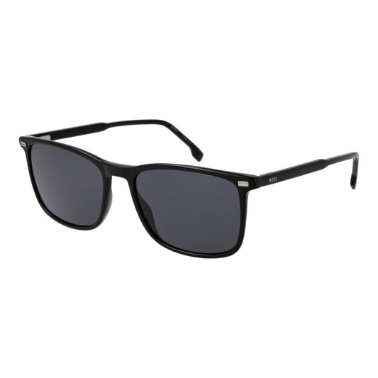 Zwarte Hugo Boss zonnebril voor heren met 100% UV-bescherming en elegant design.