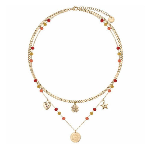 Gouden LIU JO damesketting met kleurrijke bedels en een elegant ontwerp.