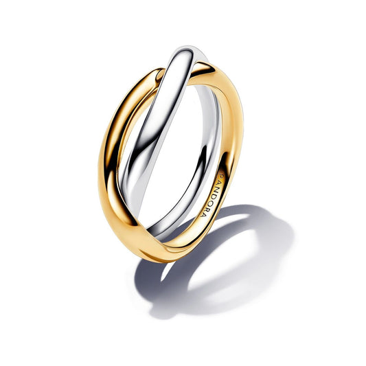 Pandora ring voor dames met een elegant ontwerp in 18 karaat goud en zilver.
