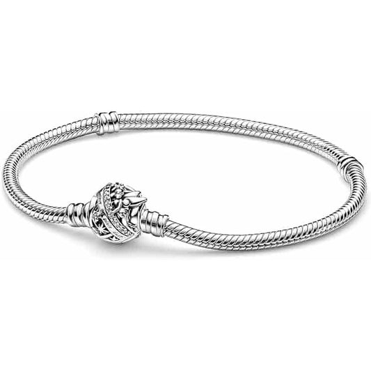 Zilverkleurige Pandora armband voor dames van 17 cm met elegant ontwerp en gedetailleerde sluiting.