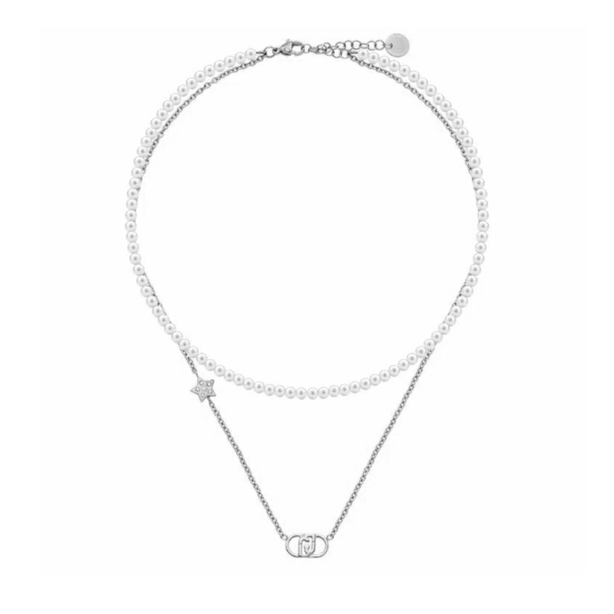 Zilverkleurige LIU JO ketting met elegante parelketting en sterdetail.