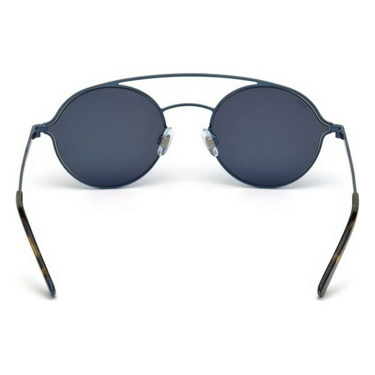Detail van de blauwe metalen zonnebril Web Eyewear WE0220A, zijaanzicht met UV400 bescherming.