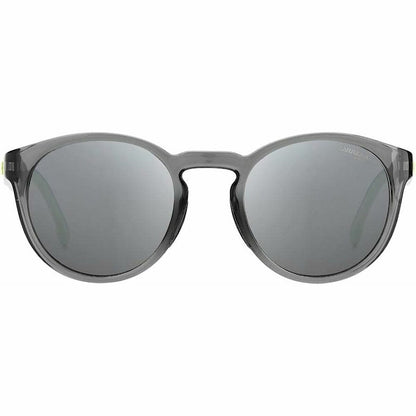 Zijaanzicht van de Carrera 8056/S zonnebril met zilverkleurige glazen.