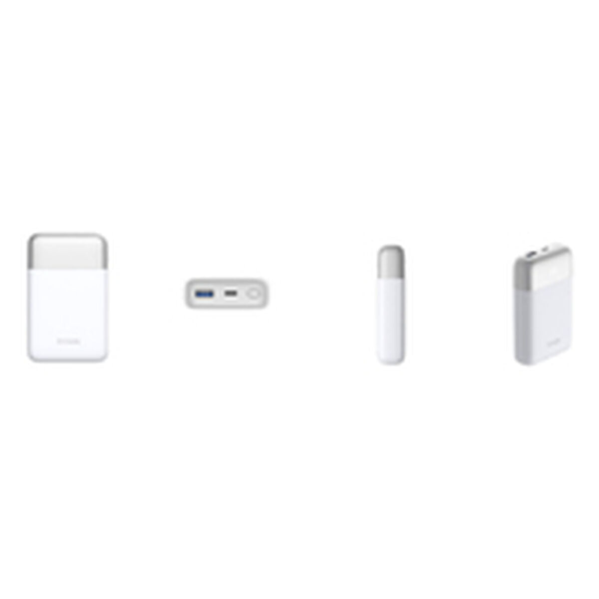 Detail van de D-Link DPP-101 powerbank met USB-C en USB-A poorten.