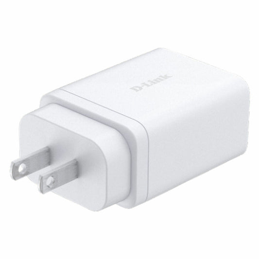 D-Link DCP-651 oplader in wit, compact ontwerp met twee USB-C poorten.