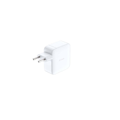 Zijaanzicht van de D-Link DCF-141/E witte powerbank met stekker.