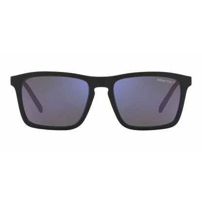 Zijaanzicht van de Arnette SHYGUY AN 4283 zonnebril met zwart frame en gepolariseerde glazen.
