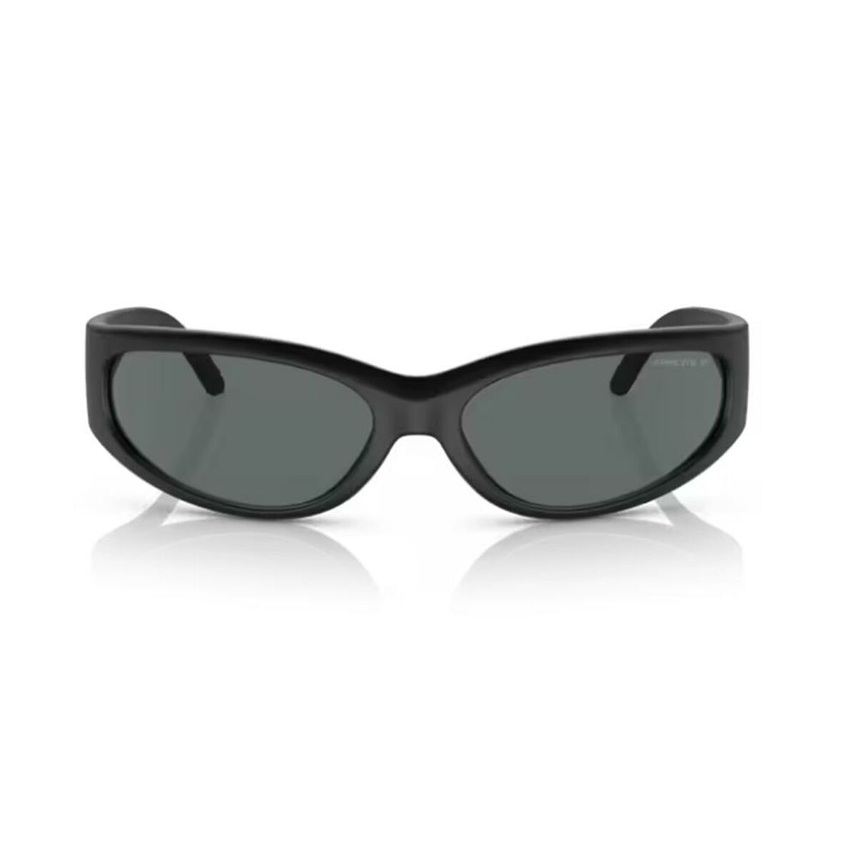 Zijaanzicht van de Arnette CATFISH zonnebril in zwart met groene glazen.