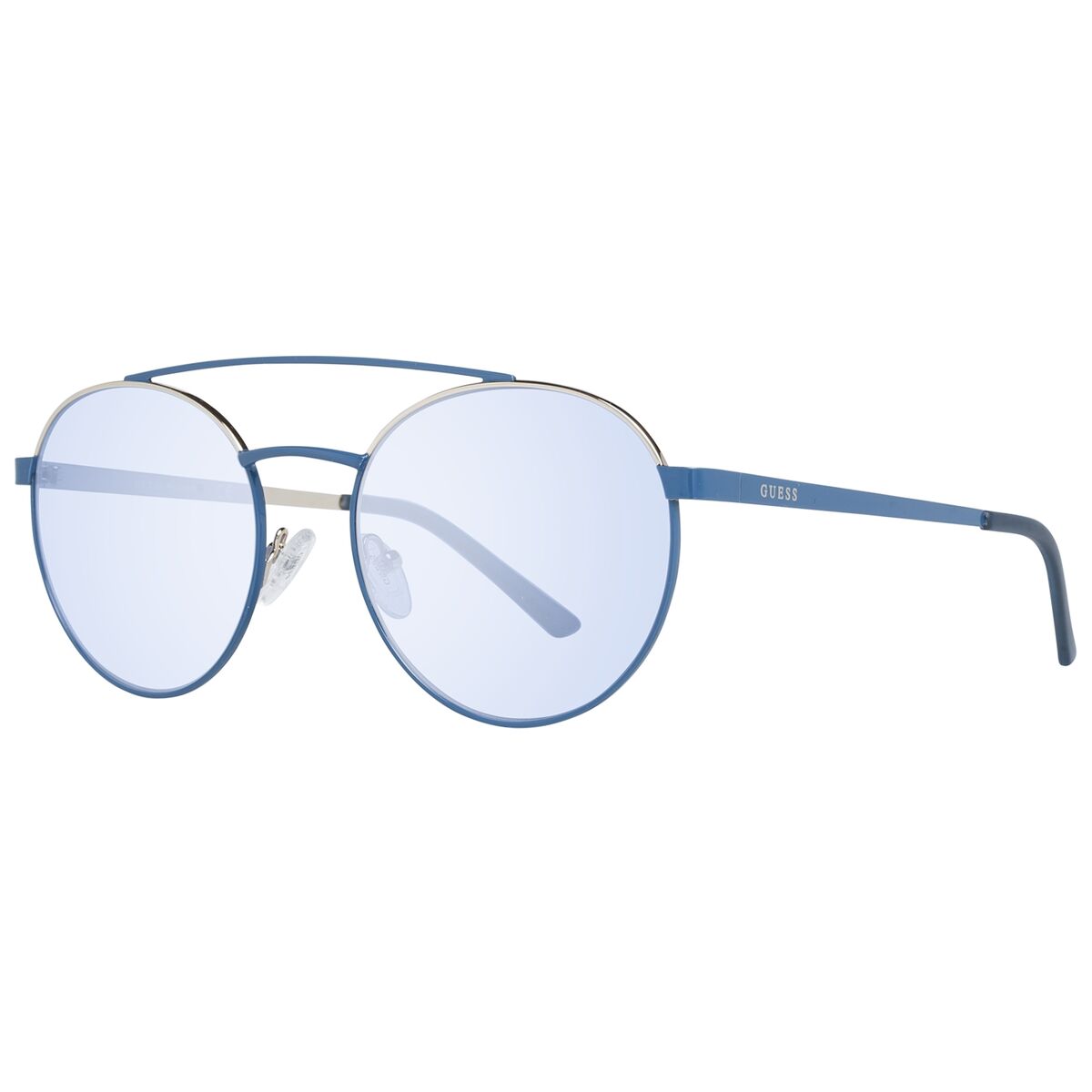 Stijlvolle Guess zonnebril voor heren met blauw montuur en UV400 bescherming.