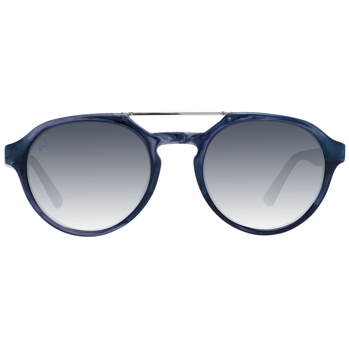 Detail van de multicolour Web Eyewear zonnebril met gradiënt lenzen en een stevig montuur.