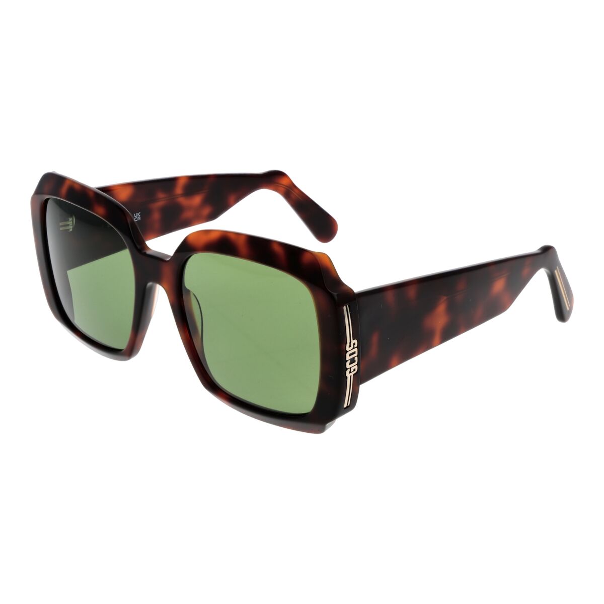 GCDS Zonnebril Heren met trendy bruin schildpaddesign en groene glazen.