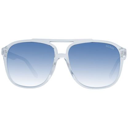 Transparante Guess zonnebril met blauwe gradient glazen, frontaanzicht.