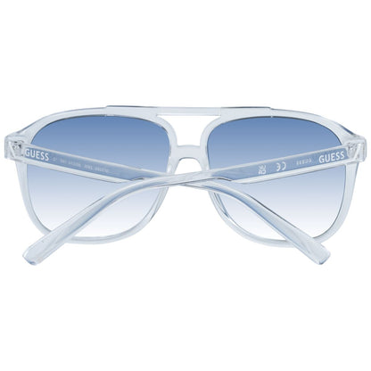Detail van de Guess zonnebril GF5082 6052F met blauwe gradient glazen en transparante montuur.